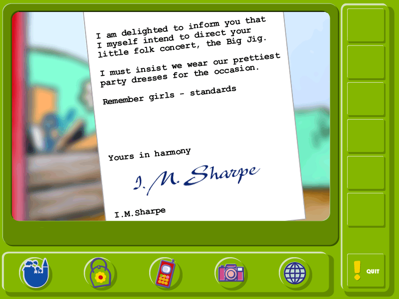 LEGO Friends (Windows) screenshot: A letter from Mrs. I.M. Sharpe.