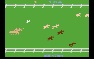 Stampede (Atari 2600) screenshot: Plenty of calves to rope here...