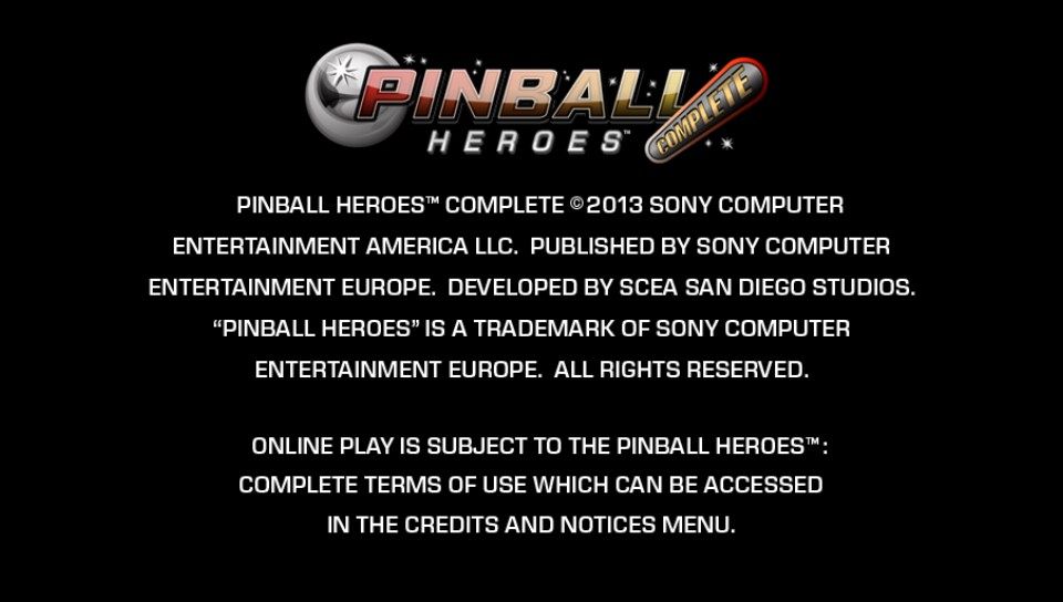 Pinball Heroes: Complete (PS Vita) screenshot: Title screen, European release (Trial version)