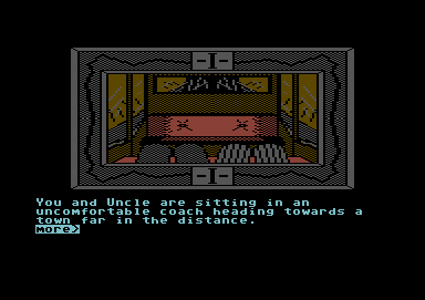 Dance of the Vampires (Commodore 64) screenshot: You and uncle are heading toward town