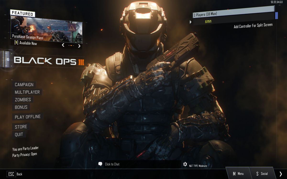 Call of Duty: Black Ops III (Windows) screenshot: Main menu