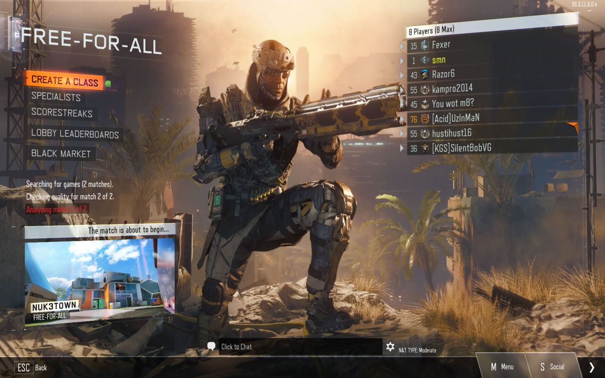 Call of Duty: Black Ops III (Windows) screenshot: Lobby for the main multiplayer mode