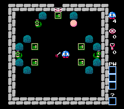 Eggerland: Meikyū no Fukkatsu (NES) screenshot: I got all the hearts so the chest opened to reveal a key.