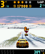 Asphalt: Urban GT (J2ME) screenshot: Chasing the second in the race through snowy fields.