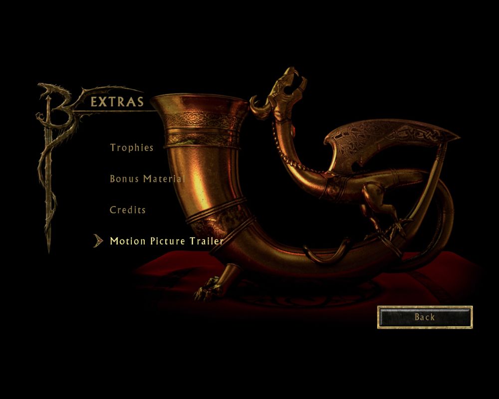 Beowulf: The Game (Windows) screenshot: Extras menu