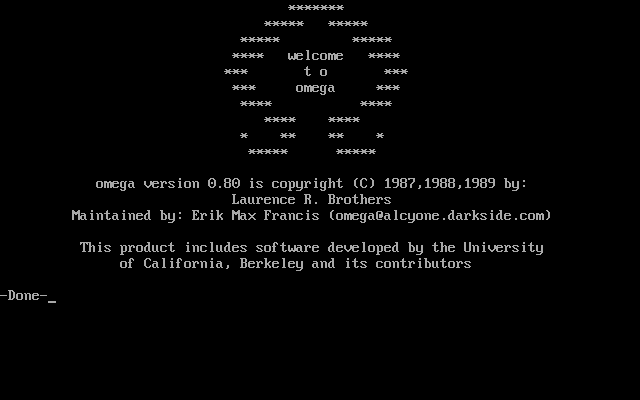 Omega (DOS) screenshot: Title screen