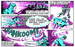 The Amazing Spider-Man and Captain America in Dr. Doom's Revenge! (DOS) screenshot: Comic book pages. (CGA)