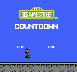 Sesame Street Countdown (NES) screenshot: Title screen and main menu