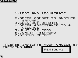 Samurai Warrior (ZX81) screenshot: Options.