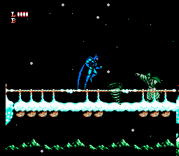 Batman: Return of the Joker (NES) screenshot: Stage 3-1: avoiding those hurricanes while jumping over broken bridges isn't easy!