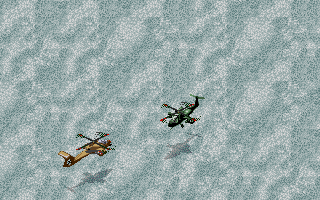 Jungle Strike (DOS) screenshot: Level 6 - An enemy chopper.