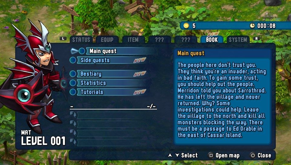 Rainbow Moon (PS Vita) screenshot: Quest book (Trial version)