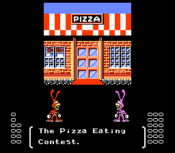 Yo! Noid (NES) screenshot: There's a pizza eating contest at the end of every other stage.