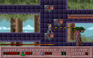 Hocus Pocus (DOS) screenshot: Shattered Worlds level 9 - the Tree Demons are the only bosses which can walk