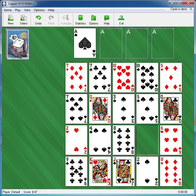 Solitaire Deluxe (Windows) screenshot: The size and shape of the game window varies with the game being played. There are lots of game selection and customisation options available via the menu bar