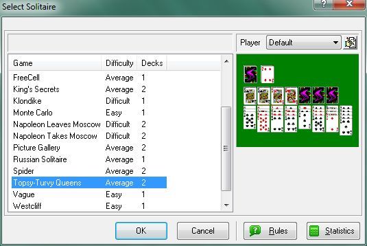 Solitaire Deluxe (Windows) screenshot: The game selection window