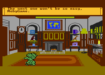 Trivial Pursuit (Atari 8-bit) screenshot: If you get it right, his answer varies. He seems to think the next one will be harder.