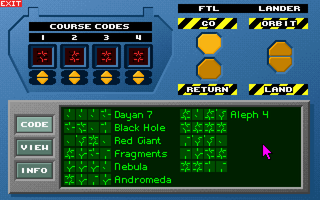 Frederik Pohl's Gateway (DOS) screenshot: Heechee ship control panel