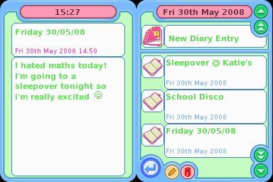 My Secret Diary (Nintendo DS) screenshot: Diary entries