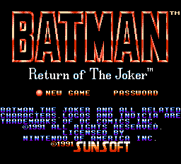 Batman: Return of the Joker (NES) screenshot: Title screen (US)