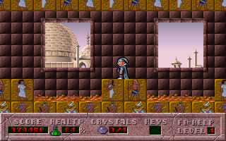 Hocus Pocus (DOS) screenshot: Destination Home level 4 - notice the different kinds of Egyptian figures on the tiles