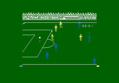 Peter Beardsley's International Football (Amstrad CPC) screenshot: Shot on goal.