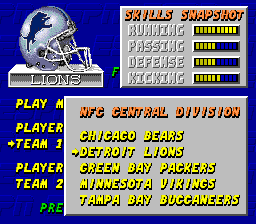 ESPN Sunday Night NFL (Genesis) screenshot: Choose a team.