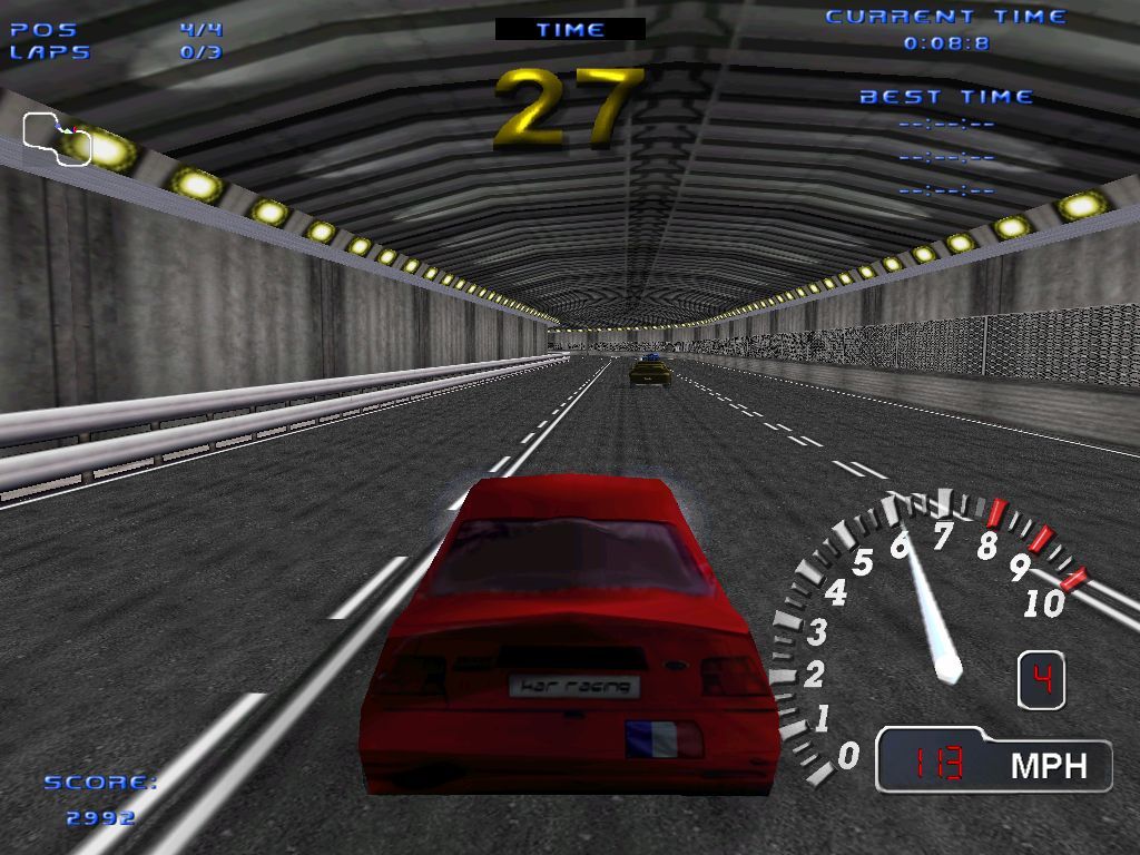Kar Racing (Windows) screenshot: A typical race will have tunnel sections like this