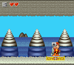 Super Adventure Island II (SNES) screenshot: On pedestals like this, you usually have to use certain key items to open up new ways