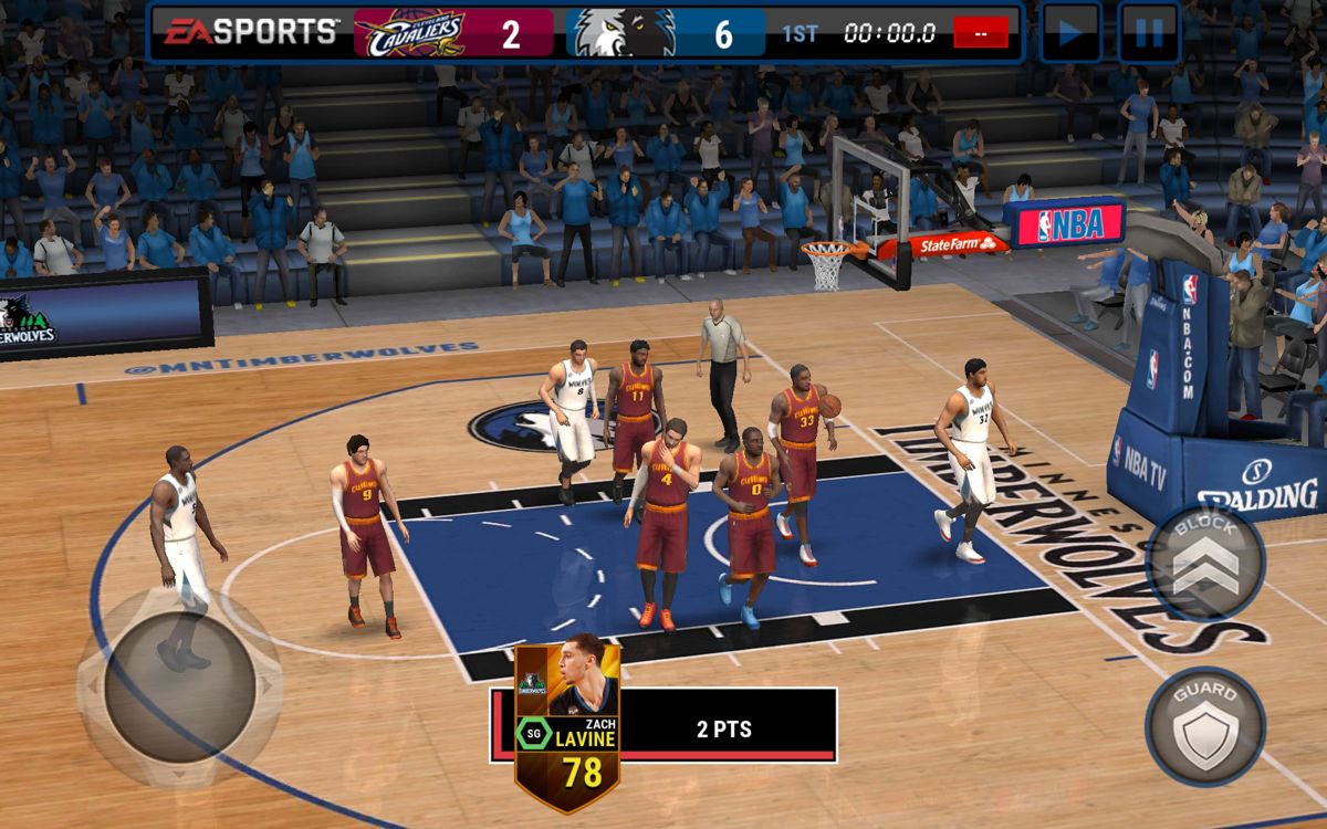 NBA Live: Mobile (Android) screenshot: Zach Lavine scores.