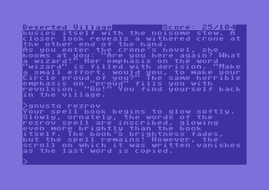 Enchanter (Commodore 64) screenshot: Using the "Gnusto"-spell to inscribe another spell into your spell book