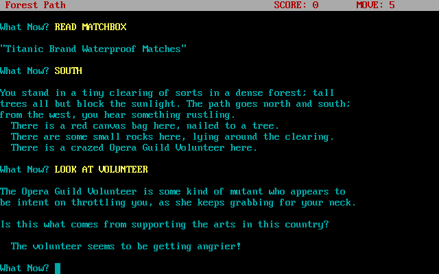 Der Ring des Nibelungen (DOS) screenshot: Meeting a hostile Opera Guild Volunteer