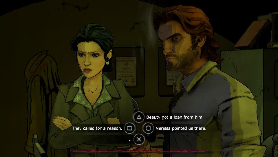 The Wolf Among Us (PS Vita) screenshot: Episode 4 - Discussing the next course of action with Snow