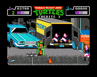 Teenage Mutant Ninja Turtles (Amiga) screenshot: The car yard