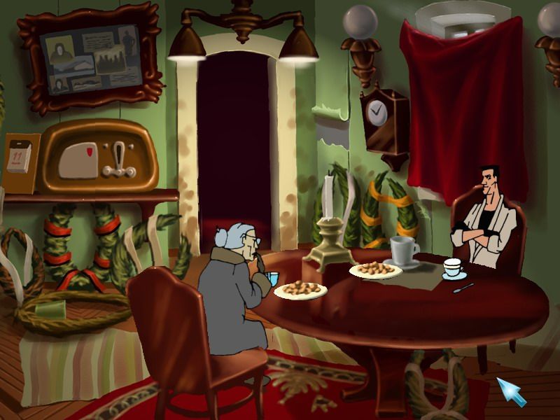 Agent: Osoboe zadanie (Windows) screenshot: Drinking tea with the old lady.
