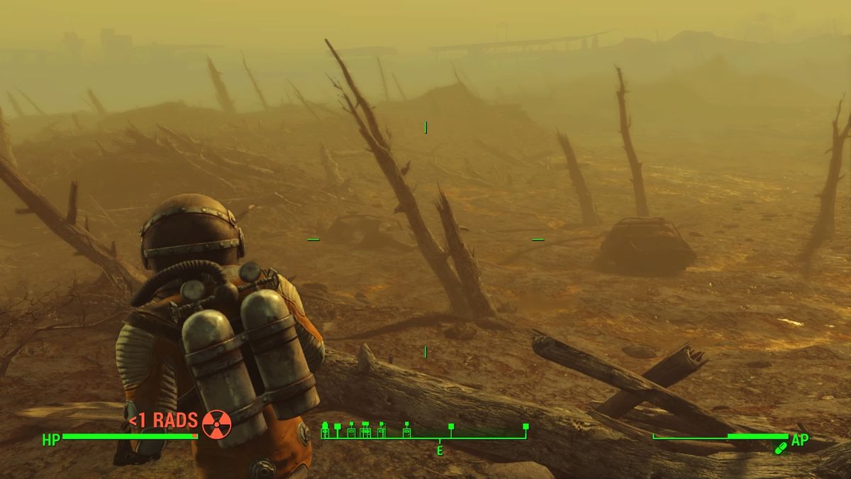 Fallout 4 (PlayStation 4) screenshot: Traversing a highly radioactive area