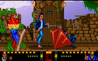 Dangerous Streets (DOS) screenshot: Ombra raises a kite-like shield.
