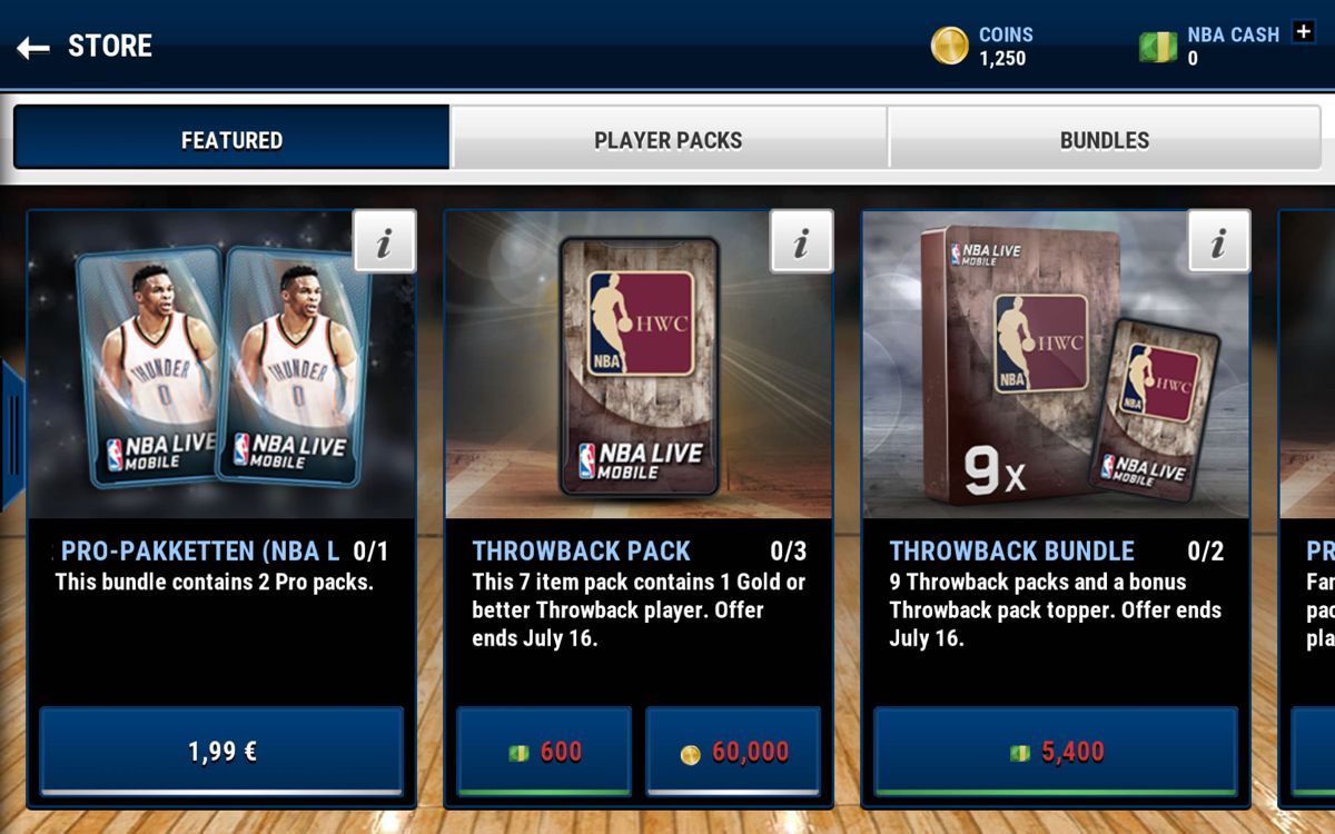 NBA Live: Mobile (Android) screenshot: Featured player packs