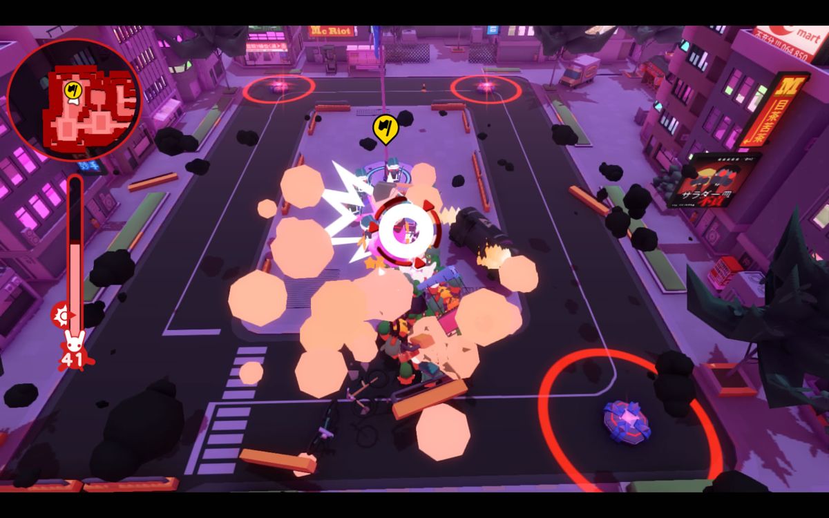 Anarcute (Windows) screenshot: Fighting and throwing stuff at the cops.