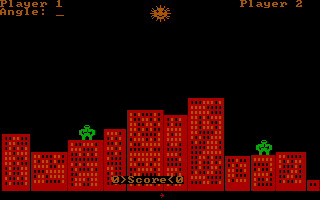MS-DOS 5 (included games) (DOS) screenshot: Gorillas in CGA Mode