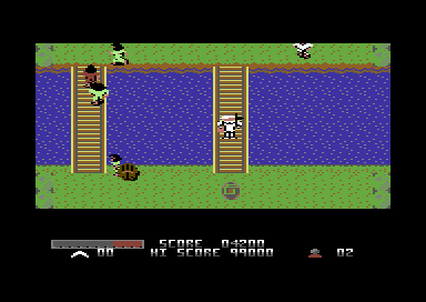 Kyros (Commodore 64) screenshot: Crossing the moat.