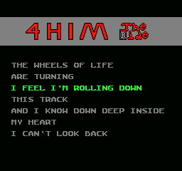 Sunday Funday: The Ride (NES) screenshot: Lyrics