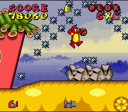 Plok (SNES) screenshot: Lots of spikes