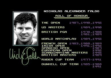 Screenshot of Nick Faldo's Championship Golf (Commodore 64, 1992 ...