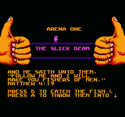 Sunday Funday: The Ride (NES) screenshot: Arena one intro plus a verse from the bible