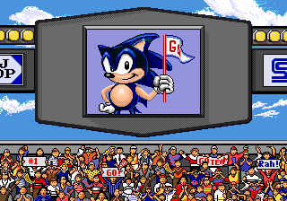 Joe Montana II: Sports Talk Football (Genesis) screenshot: Sonic makes a cameo.