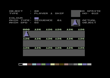 Shoot 'em up Construction Kit (Commodore 64) screenshot: Object editor