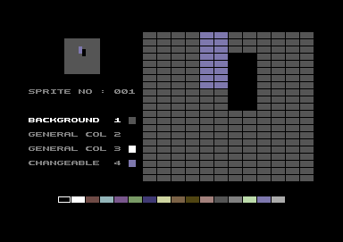 Shoot 'em up Construction Kit (Commodore 64) screenshot: Sprite editor