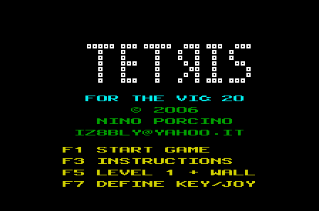 Tetris (VIC-20) screenshot: Title screen
