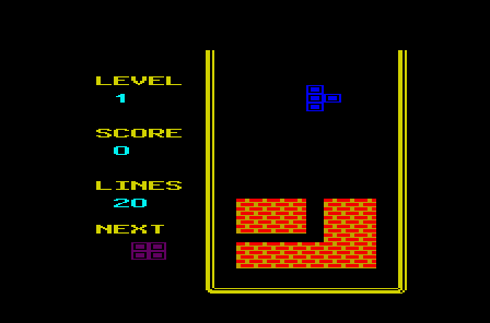 Tetris (VIC-20) screenshot: Starting the game. Note the brick wall
